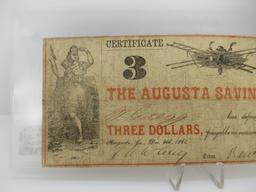 t-25 1861 Civil War Augusta Georgia $3 Bill