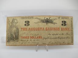 t-25 1861 Civil War Augusta Georgia $3 Bill