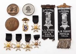 5 Civil War GAR Funeral Mourning Medals, etc.