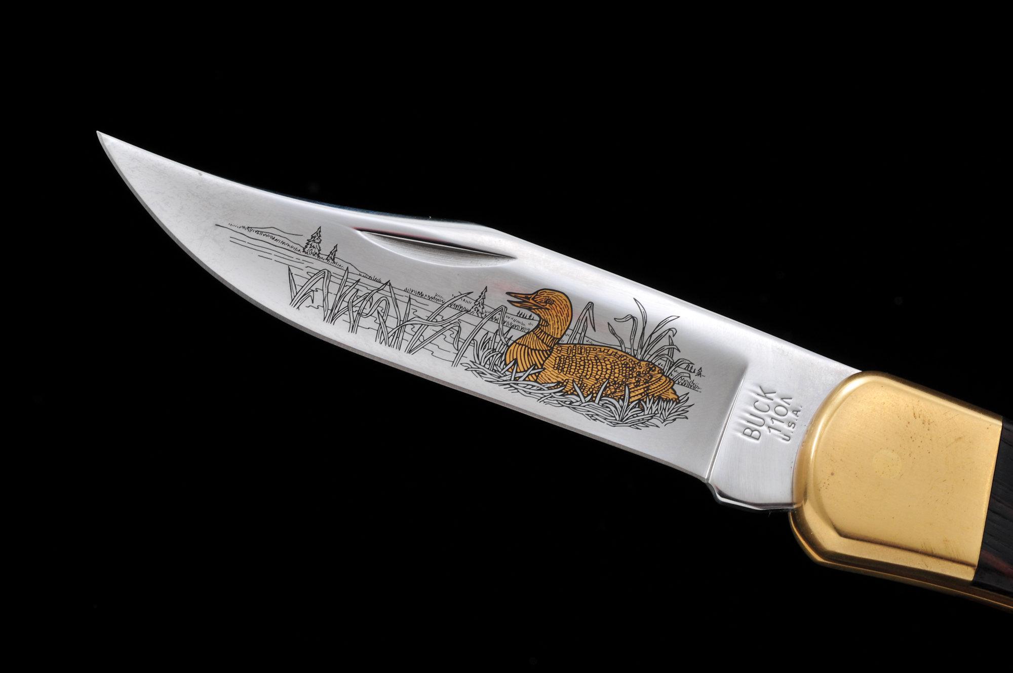 Ltd. Ed. Gold Etched Buck M.110 Knife