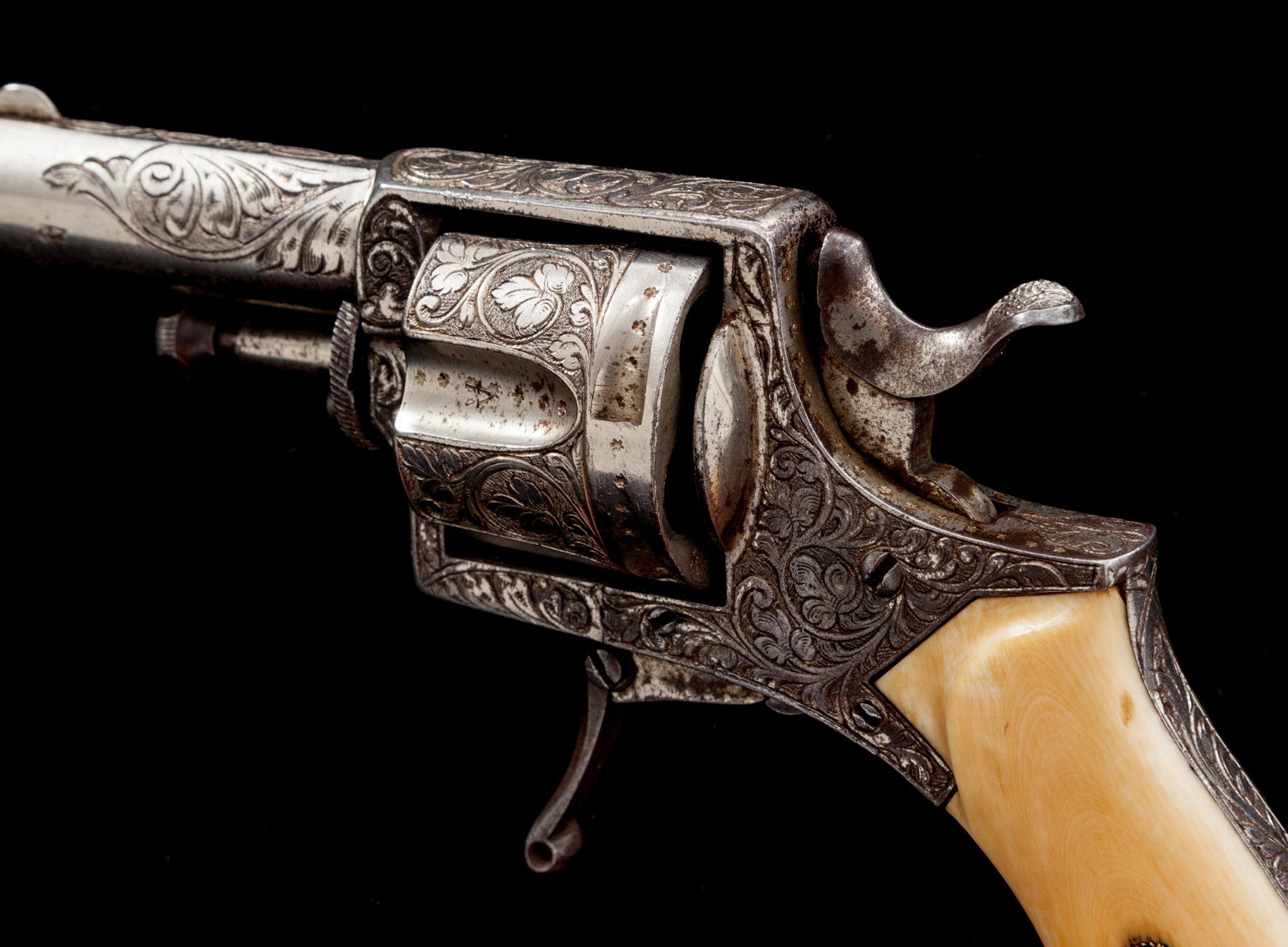 Eng'd Belgian Folding Trigger Double Action Revolver