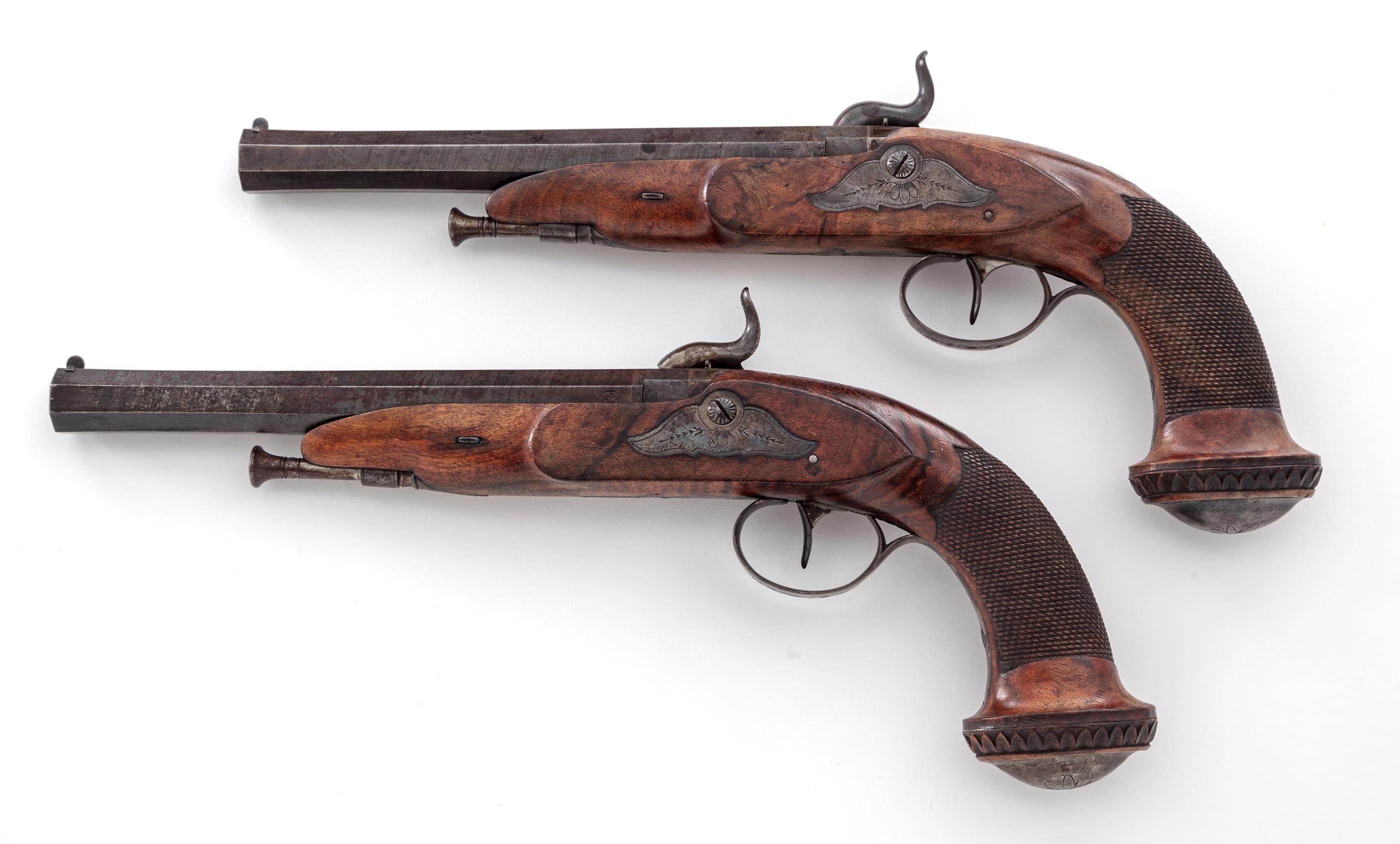 Pair of Antique Belgian Large Bore Perc. Pistols