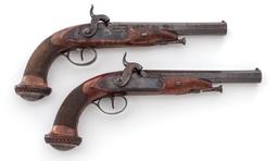 Pair of Antique Belgian Large Bore Perc. Pistols