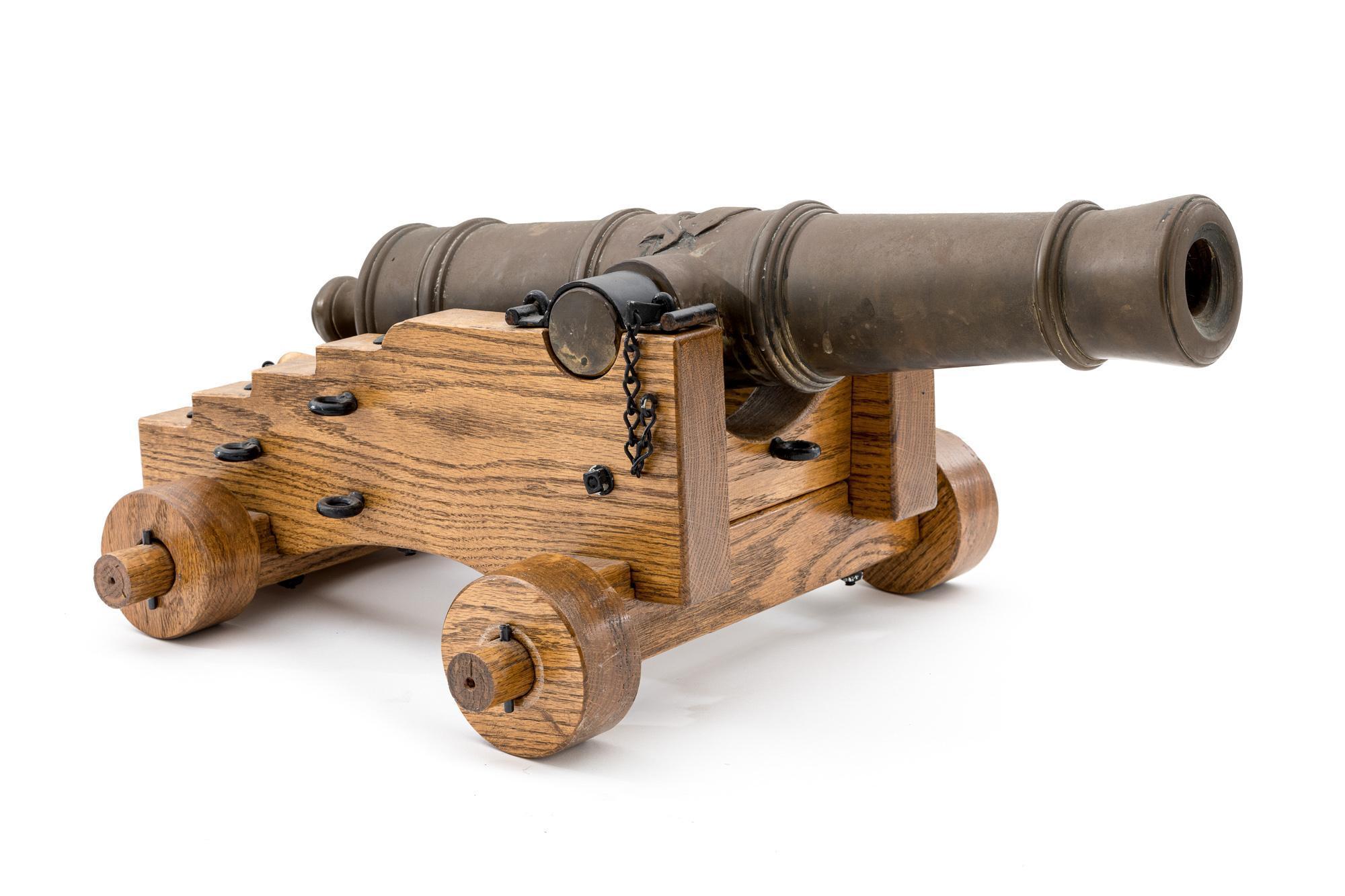 Massive Bronze Cannon Model, on Oak Carriage