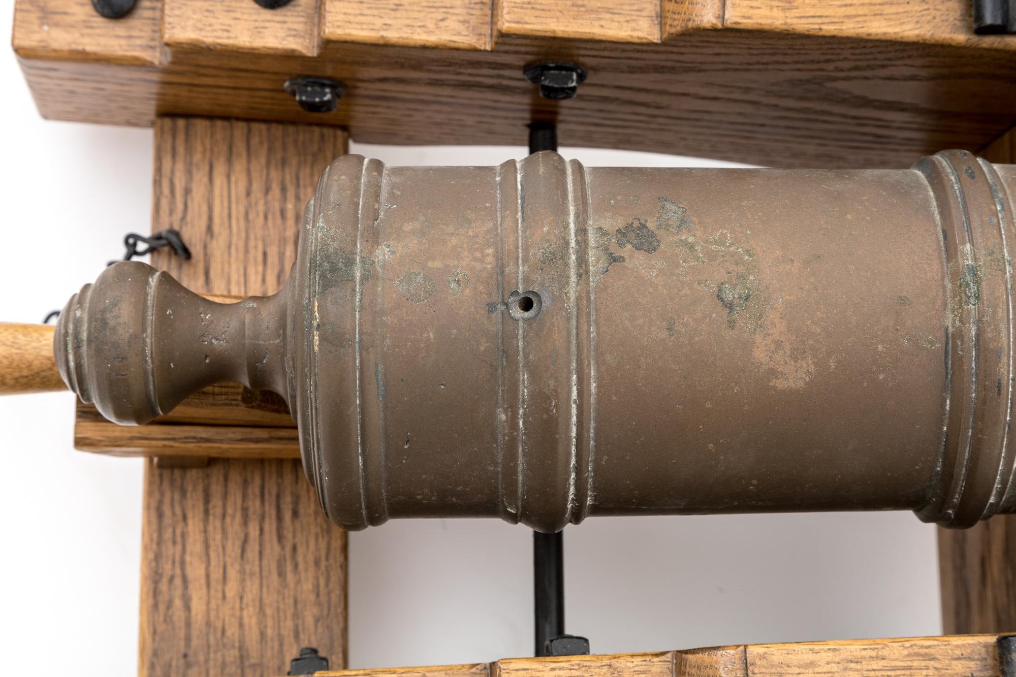 Massive Bronze Cannon Model, on Oak Carriage