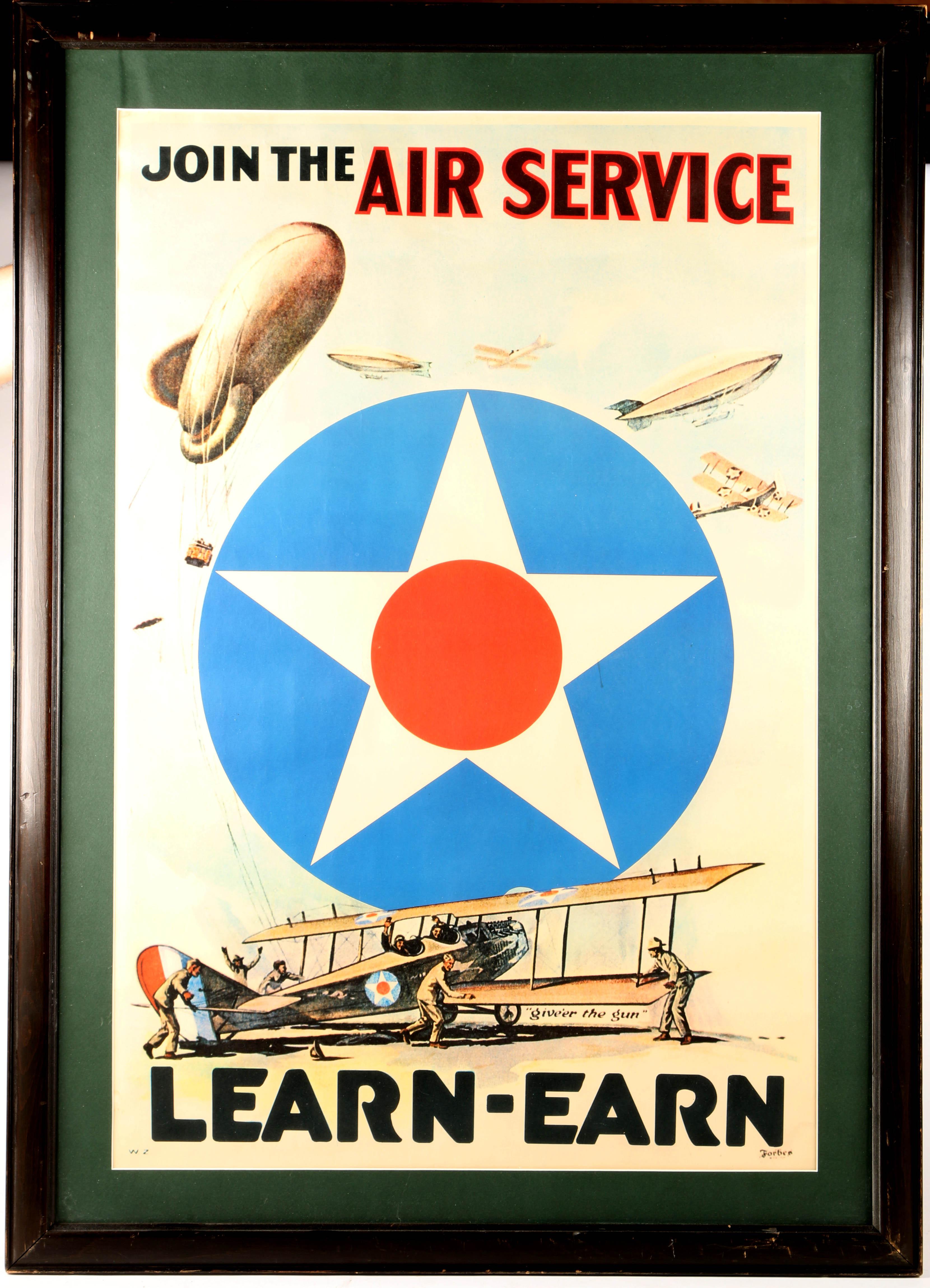 WWI lithograph poster "Join the Air Service Learn-Earn ("Give'er the Gun")"