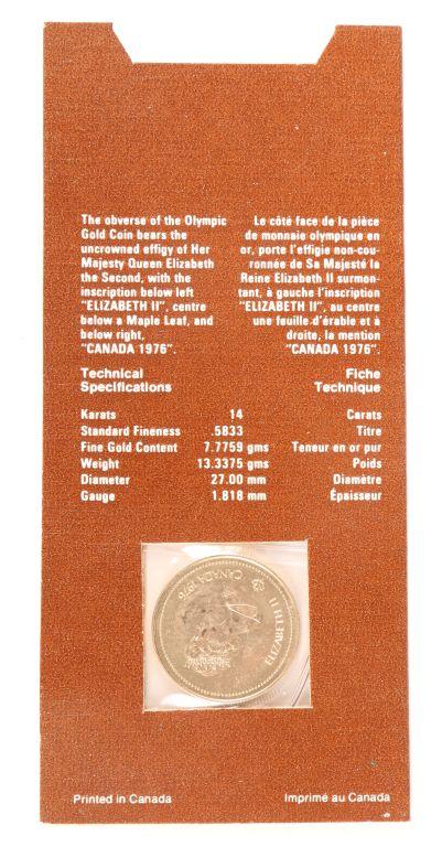 Montreal 1976 Canadian Olympic $100 Gold Coin - 14K