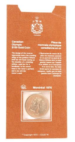 Montreal 1976 Canadian Olympic $100 Gold Coin - 14K