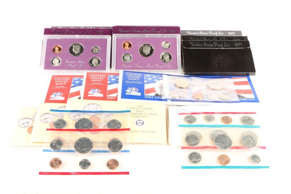 1977, 1984, 1990 U.S. Mint Proof Sets + 1980, 1990, 2003 U.S. Mint Uncirculated Coin Sets