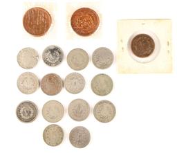 Large One Cent Pieces (2) and A Two Cent Piece + Shield and Liberty Head Nickels