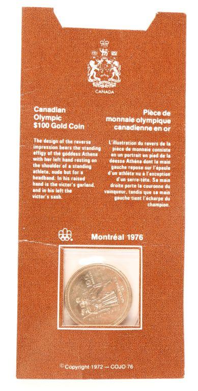 Montreal 1976 Canadian Olympic $100 Gold Coin - 14K