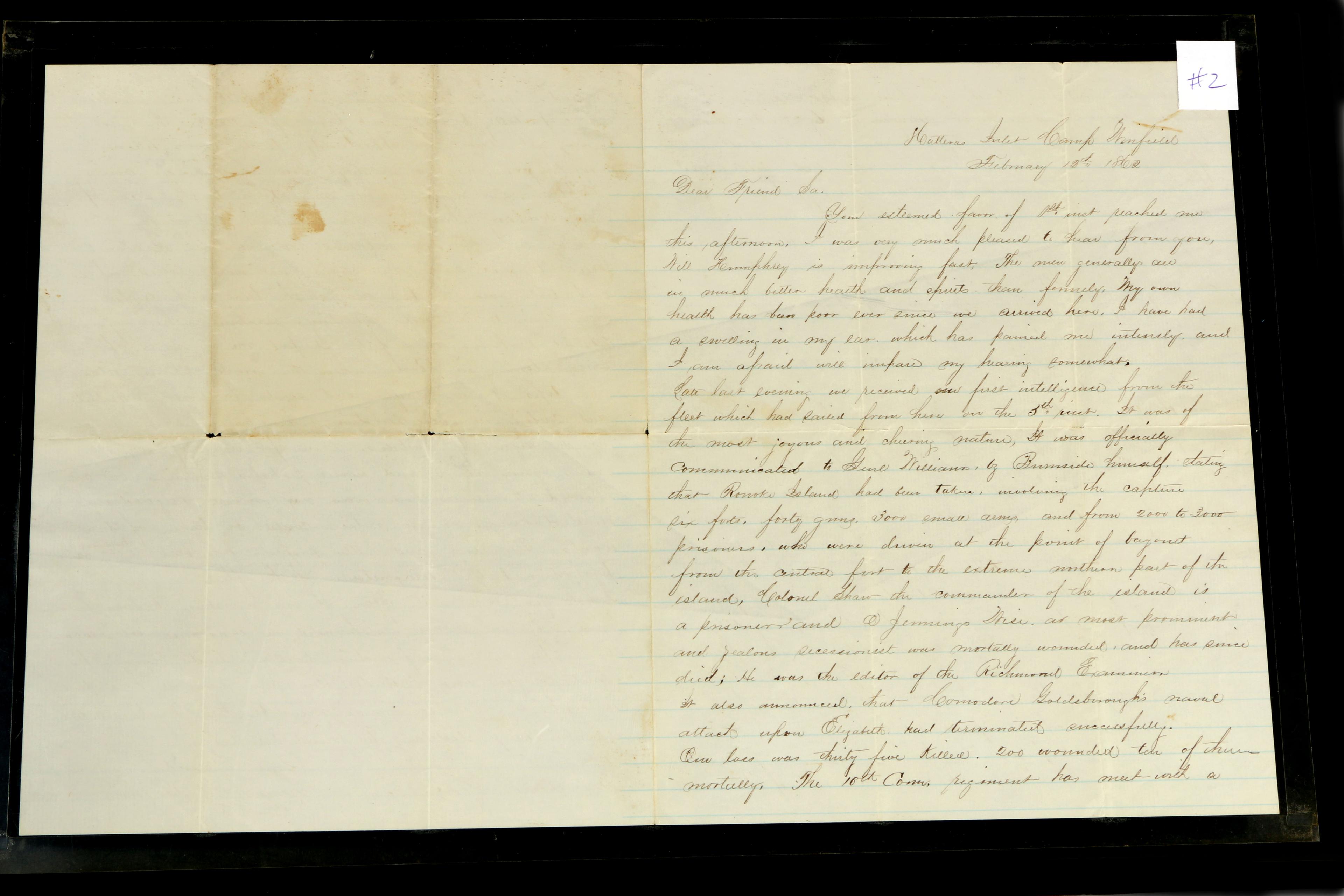 5 Progressive Letters From 1862 (Civil War) To Sara Loomis From Lt. Samuel Clark Barnum