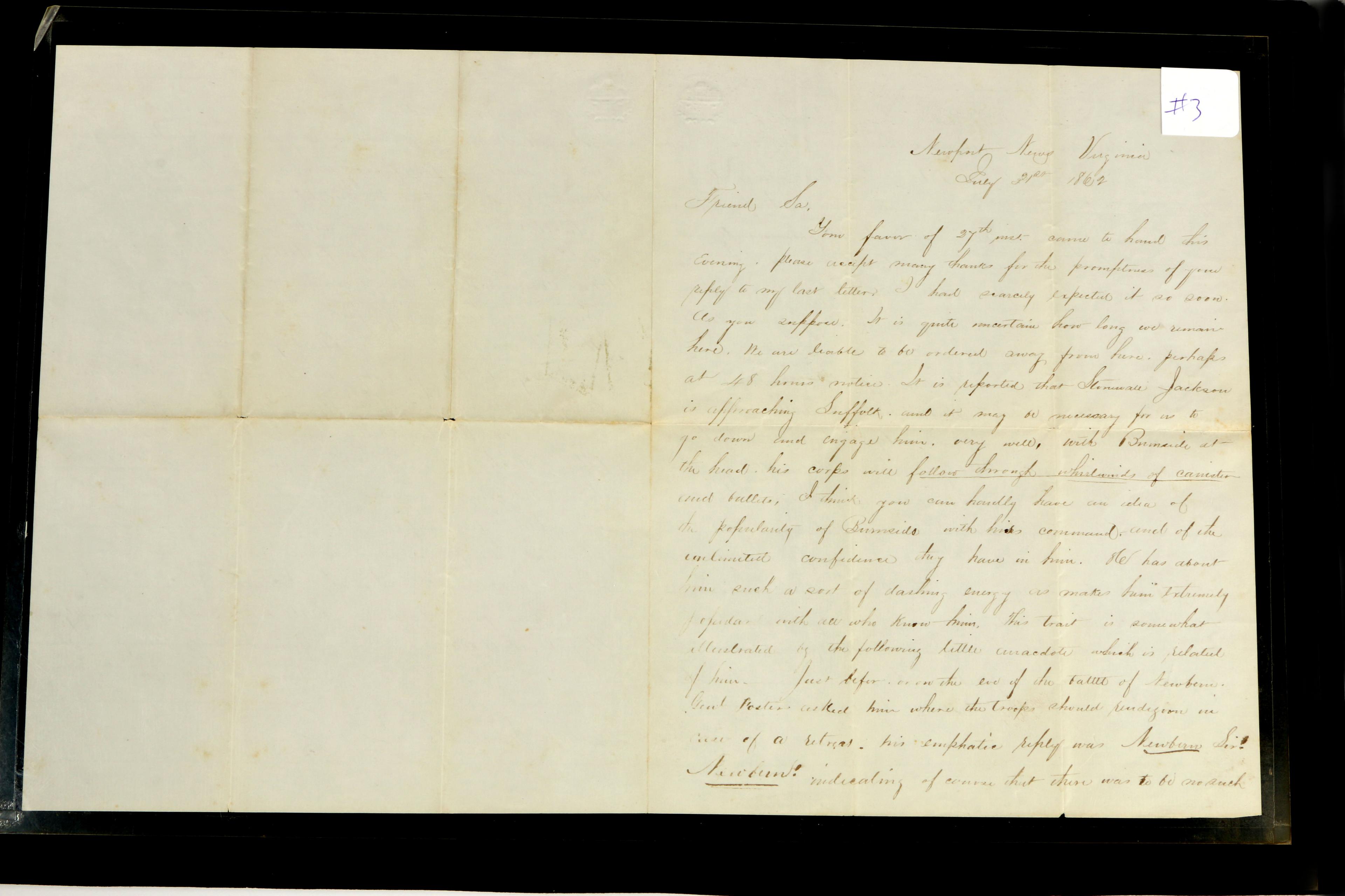 5 Progressive Letters From 1862 (Civil War) To Sara Loomis From Lt. Samuel Clark Barnum