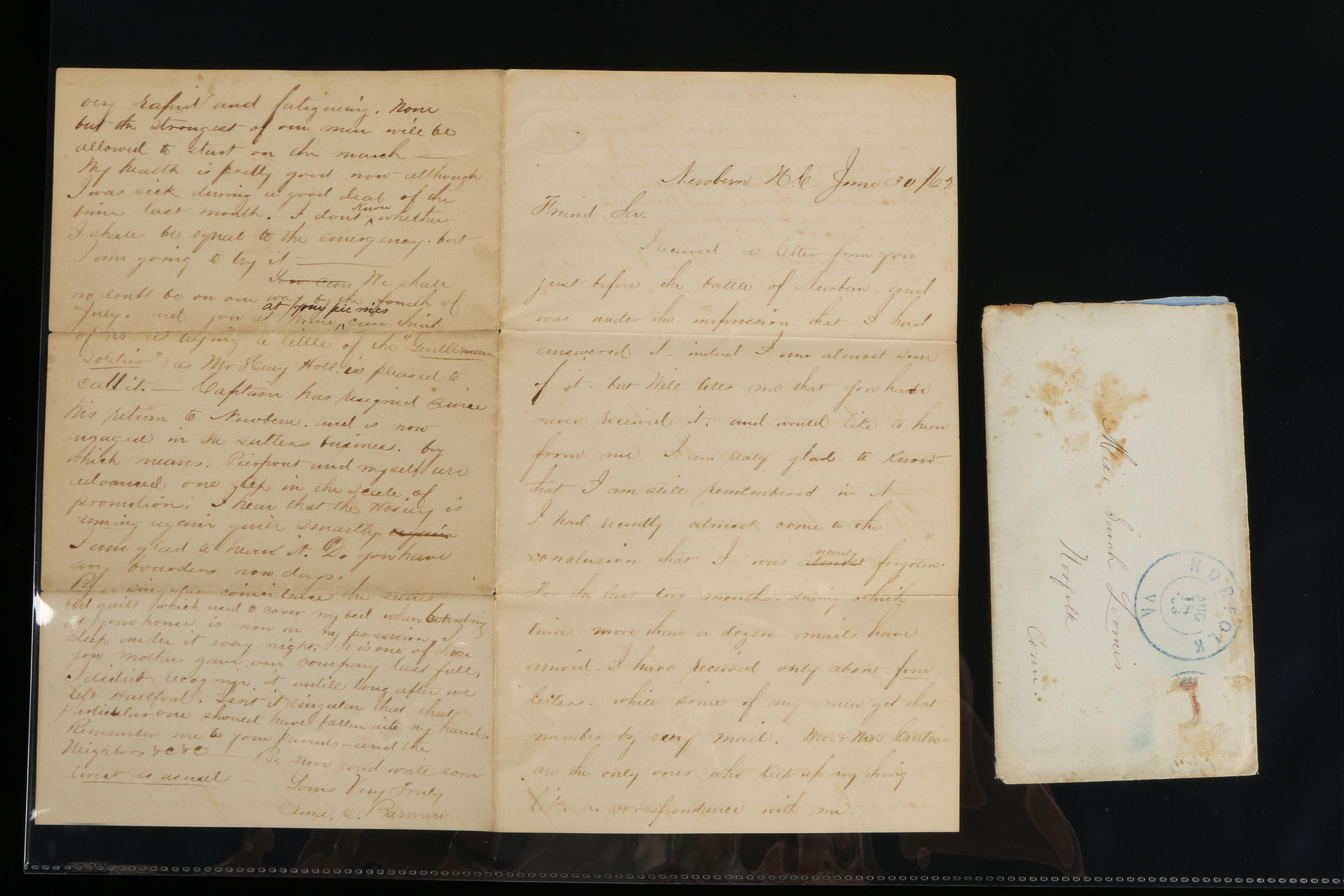 9 Progressive Letters From 1861 - 1863 To Sara Loomis From Lt. Samuel Clark Barnum