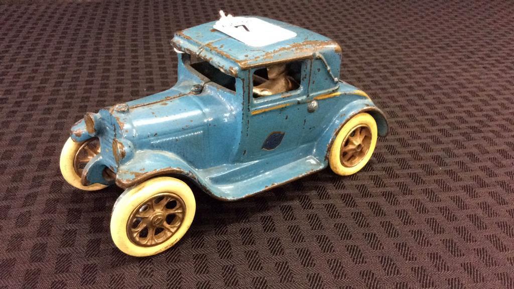 Arcade Cast Iron Blue Antique Toy Car w/ Driver