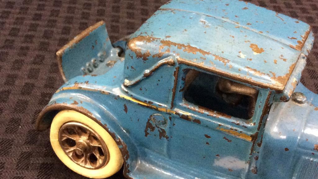 Arcade Cast Iron Blue Antique Toy Car w/ Driver