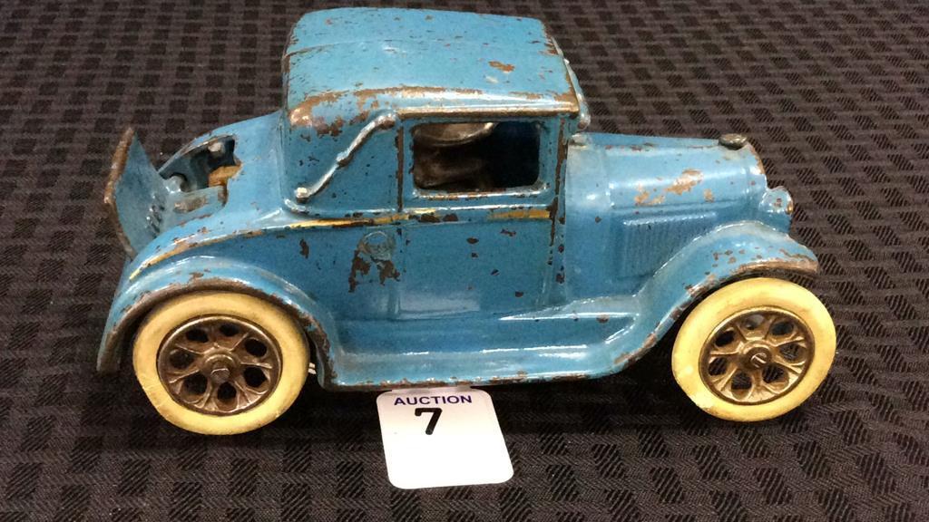 Arcade Cast Iron Blue Antique Toy Car w/ Driver