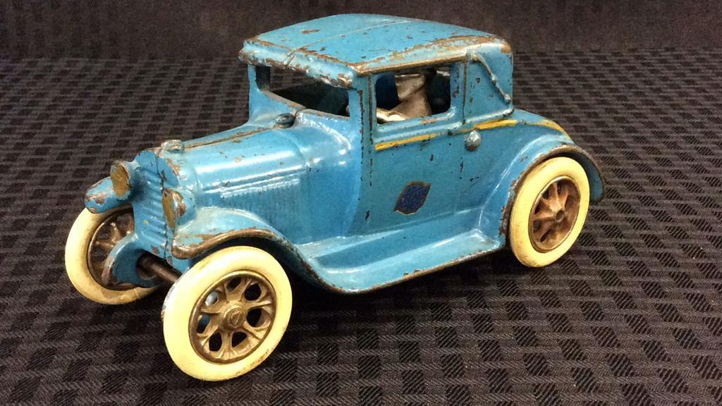 Arcade Cast Iron Blue Antique Toy Car w/ Driver