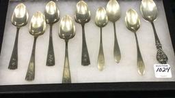 Set of 9 Sterling Silver Spoons