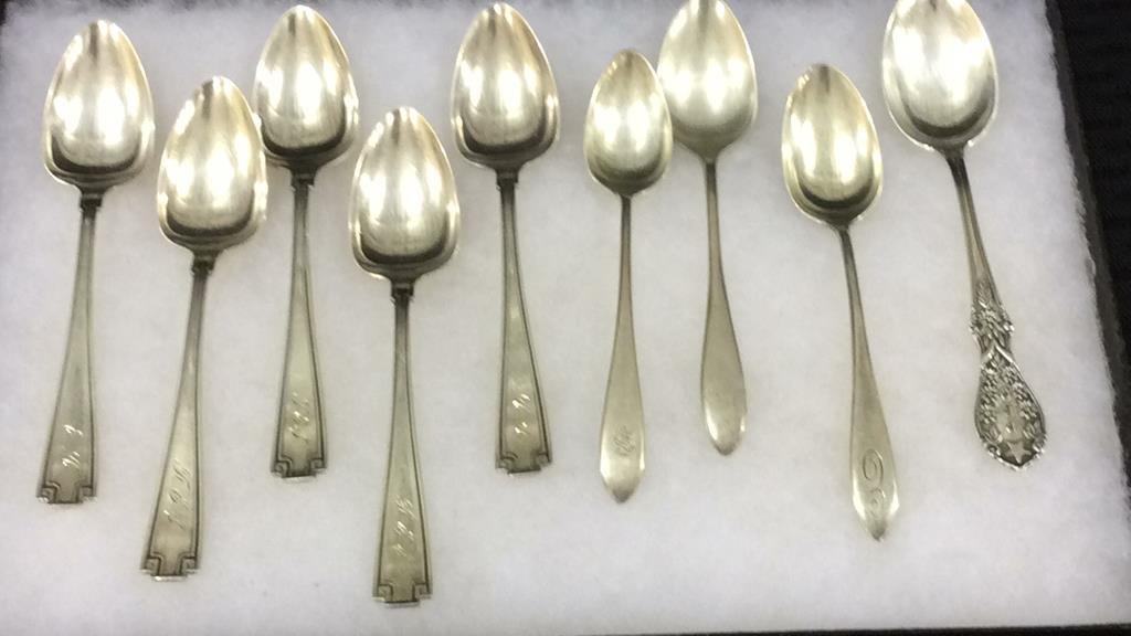 Set of 9 Sterling Silver Spoons