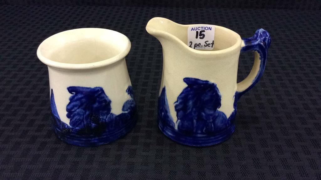 Old Sleepy Eye Blue & White Creamer & Sugar