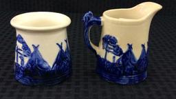 Old Sleepy Eye Blue & White Creamer & Sugar