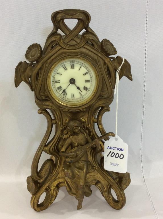 Ornate Brass Figural Clock w/ Lady &