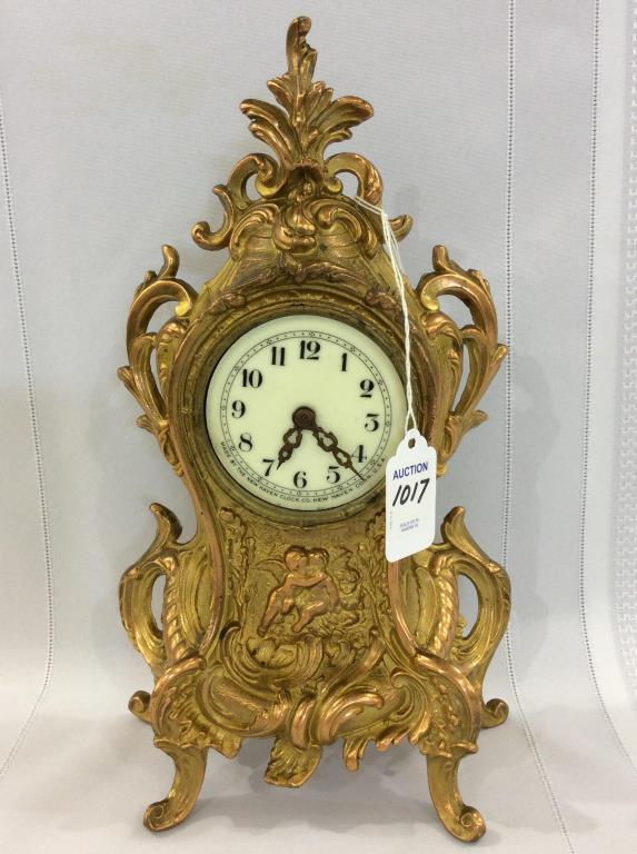 Sm. Ornate Brass New Haven Clock w/ Angel Cupid