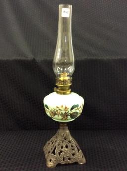 Green Floral Paint Metal Base Kerosene Lamp w/