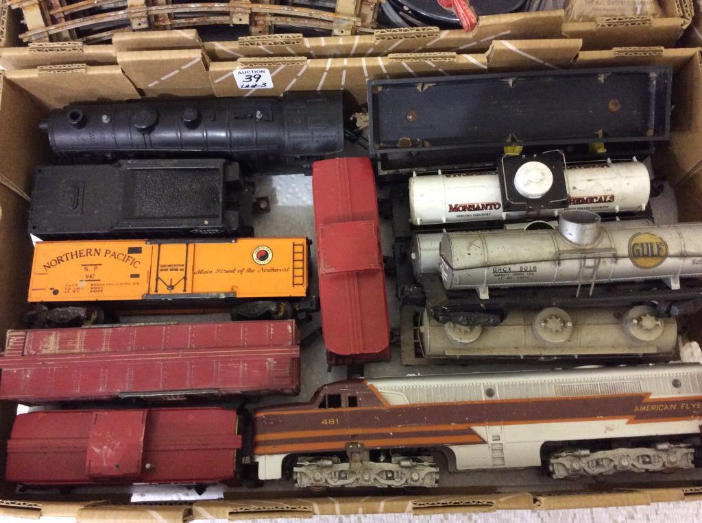 3 Boxes of American Flyer Train Cars, Tracks,