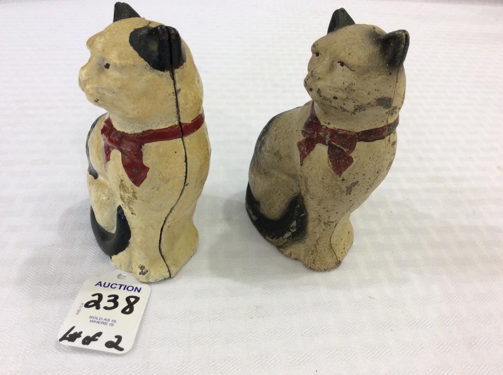 Lot of 2 Iron Cat Banks (Approx. 4 1/4 Inches Tall