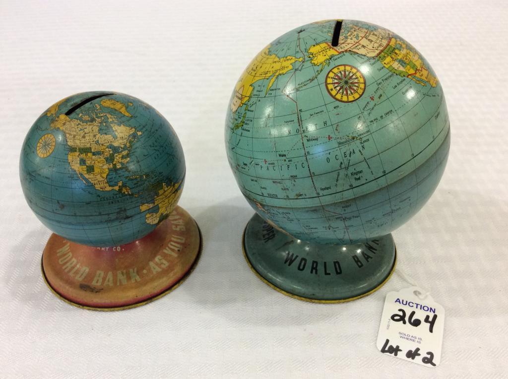 Lot of 2 TIn World Globe Banks