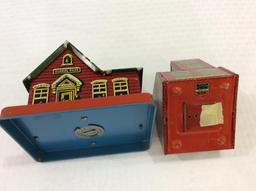 Lot of 2 Tin Building Banks Including