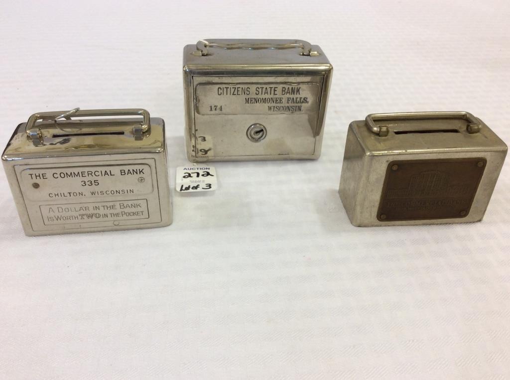 Lot of 3 Chrome Metal Adv. Banks Including