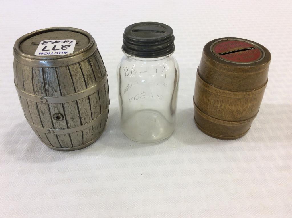 Lot of 3 Adv. Banks Including Glass