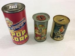 Lot of 5 Tin Adv. Banks-Mostly Children's Design