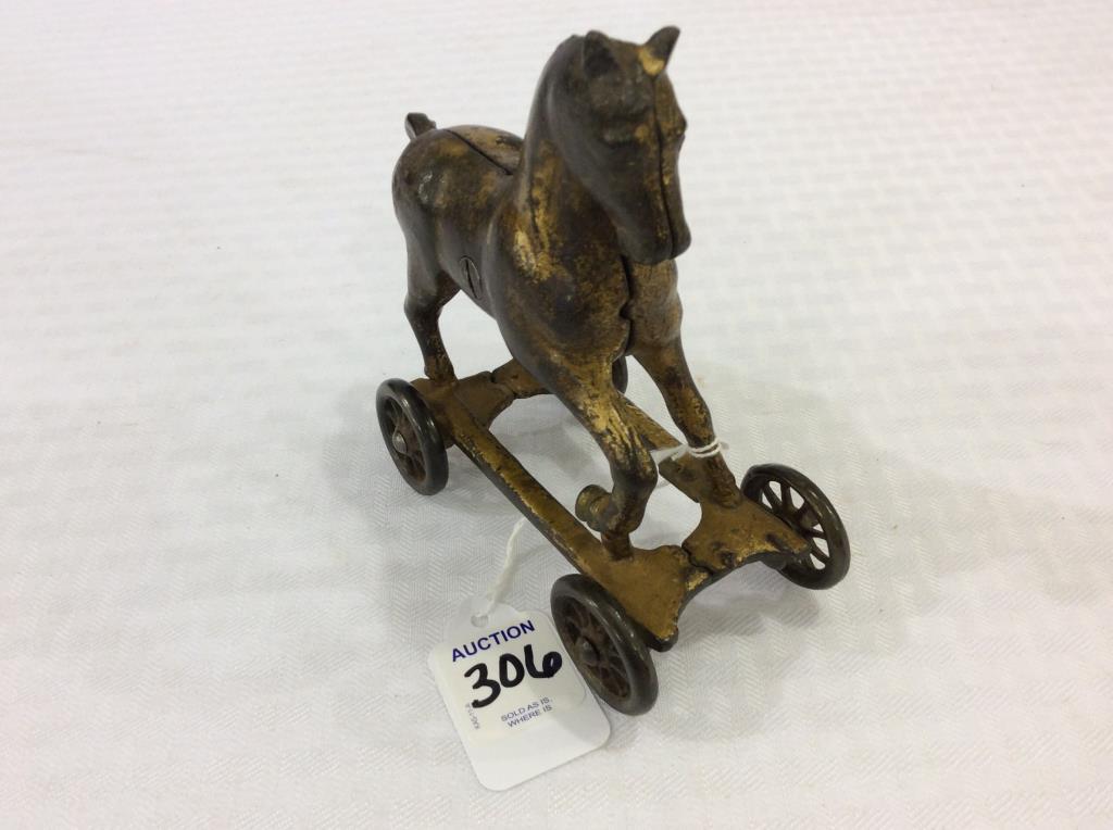 Metal Horse Bank on Wheels