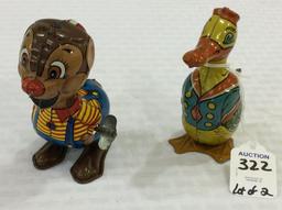 Lot of 2 Sm. Wind Up Toy Animals Marked