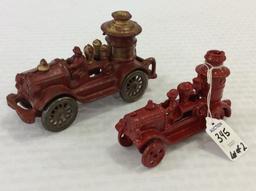 Lot of 2 Sm. Red Paint Iron Fire Trucks