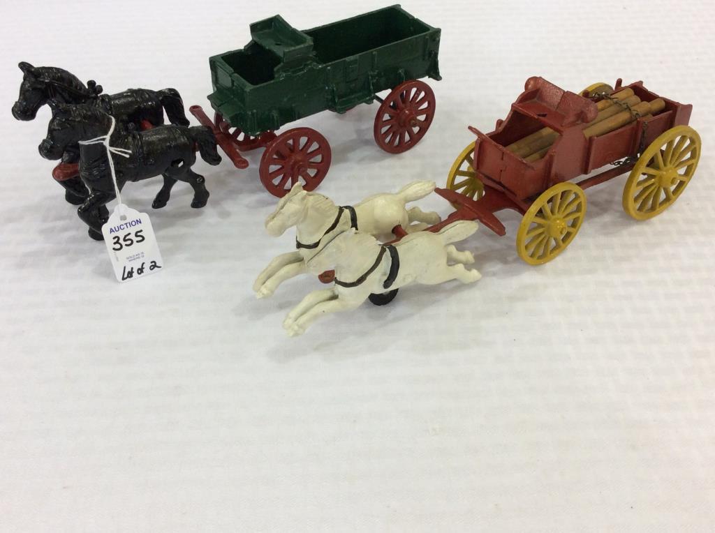 Lot of 2 Metal Horse Drawn Wagons