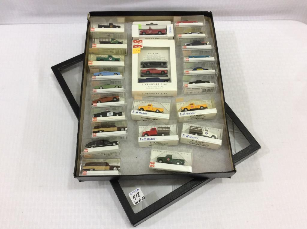 Lot of 23 Busch 1:87th HO Scale Vehicles-New in