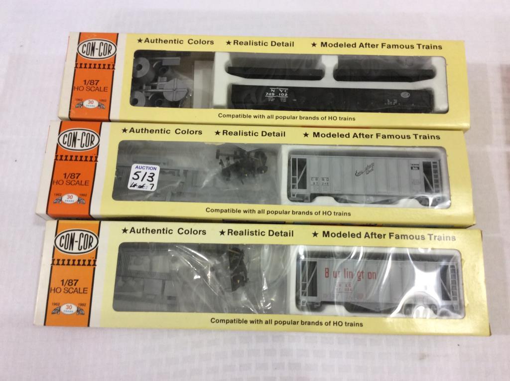 Lot of 7 Con-Cor HO Scale Train Cars in Boxes