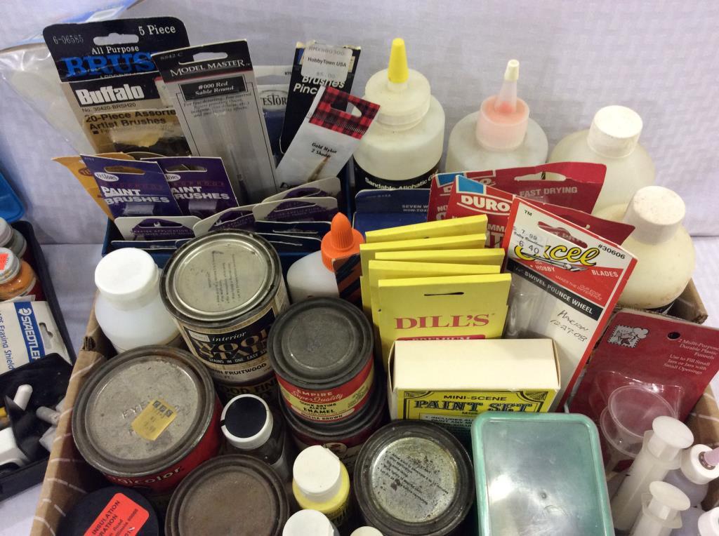 Box w/ Paint Brushes, Paints  & Accessories