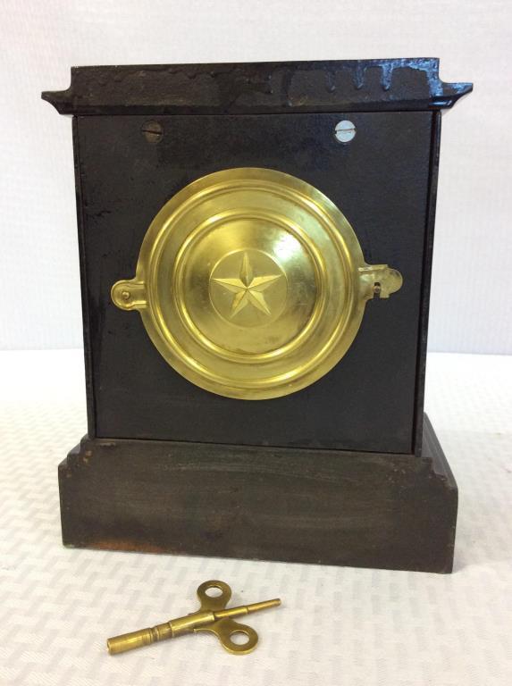 Sm. Heavy Iron Mantle Clock w/ Key