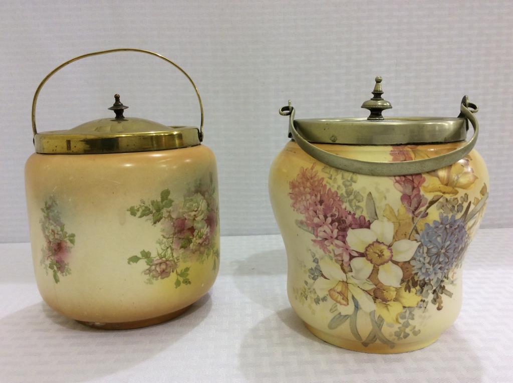 Lot of 2 Floral Decorated Biscuit Jars Including