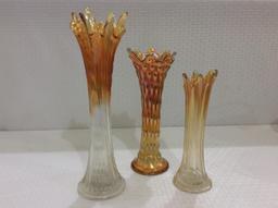 Lot of 3 Carnival Glass Vases