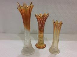 Lot of 3 Carnival Glass Vases
