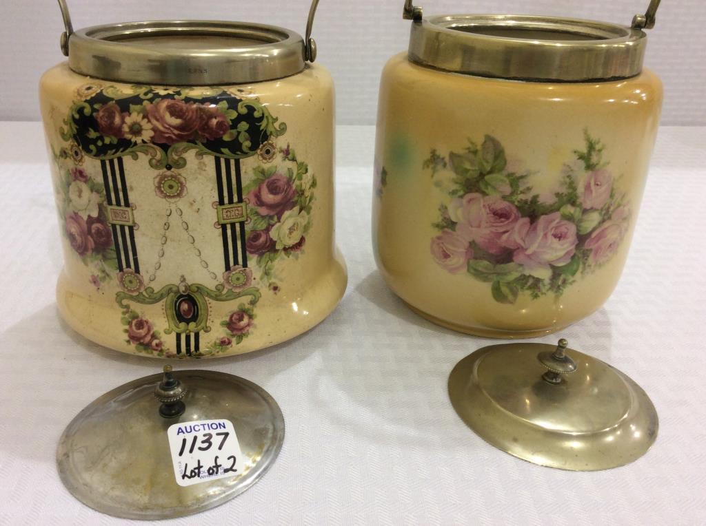 Lot of 2 Floral Decorated Porcelain Biscuit Jars