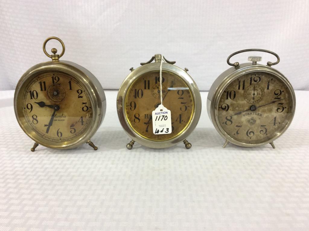 Lot of 3 Lg. Old Alarm Clocks