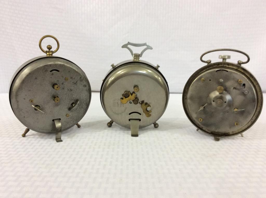 Lot of 3 Lg. Old Alarm Clocks